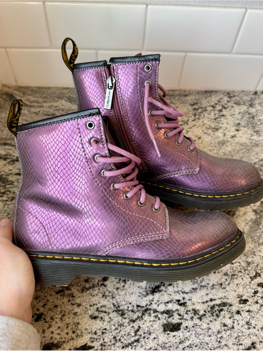 Dr. Martens Girl’s Zip Up Combat Boot. Purple Metallic. Size 5/ EU 36. EUC - Picture 5 of 9